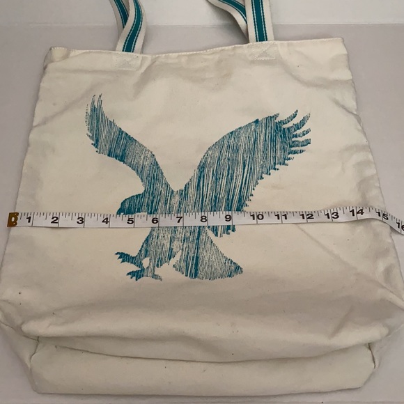 American Eagle Outfitters white and teal tote - Picture 7 of 8